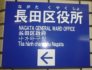 高速長田駅の改札を降りたところの標識の写真