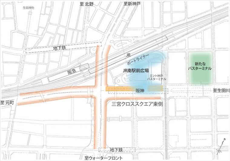 「三宮クロススクエア」東側の車線減少